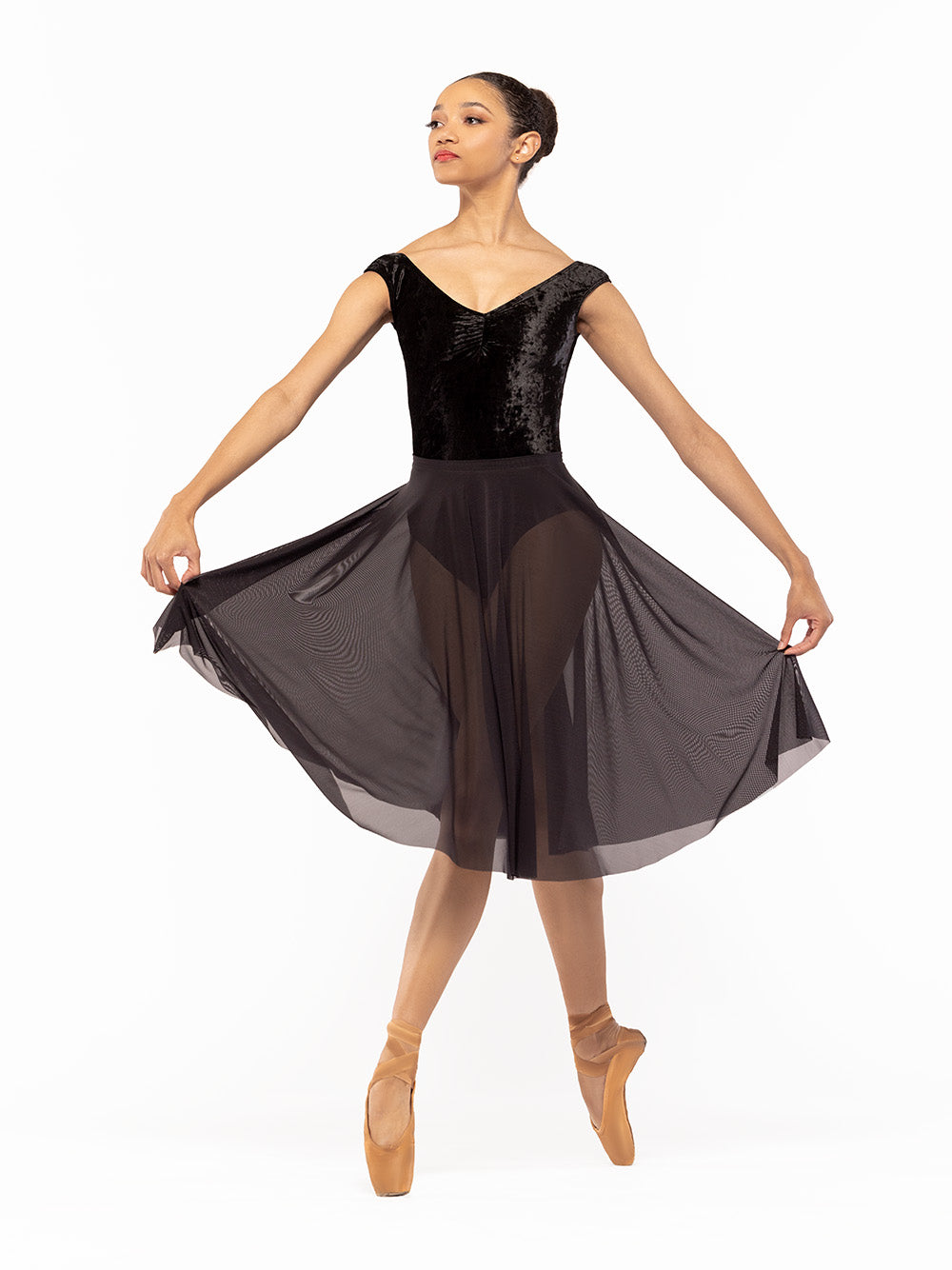Circle Skirt Black Mesh RTW with Sophia Leotard Black Crushed Velvet RTW