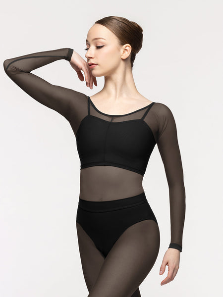 Back Seam Crop Top Black Mesh RTW