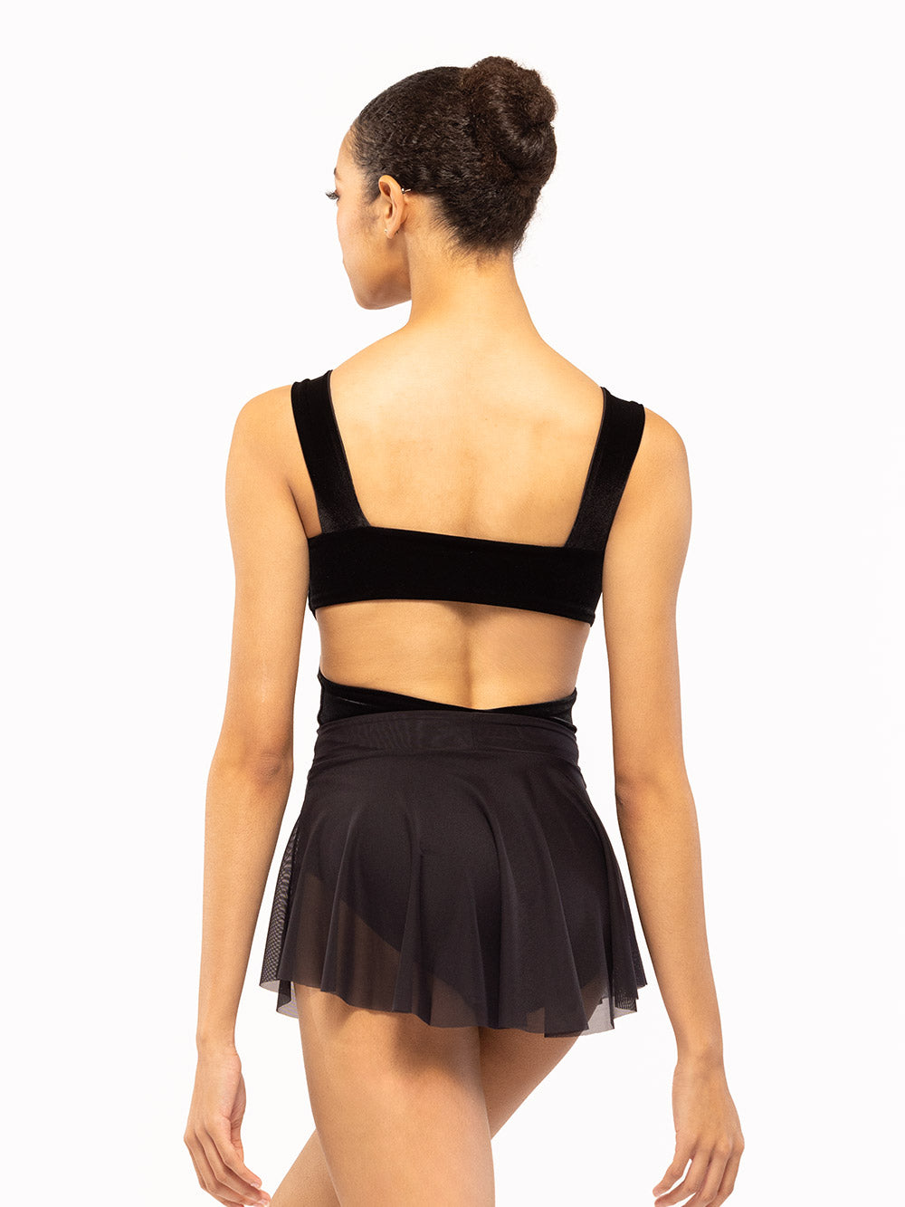 Dancer is facing back showing a back detail of the Jackie Leotard Black Velvet RTW.