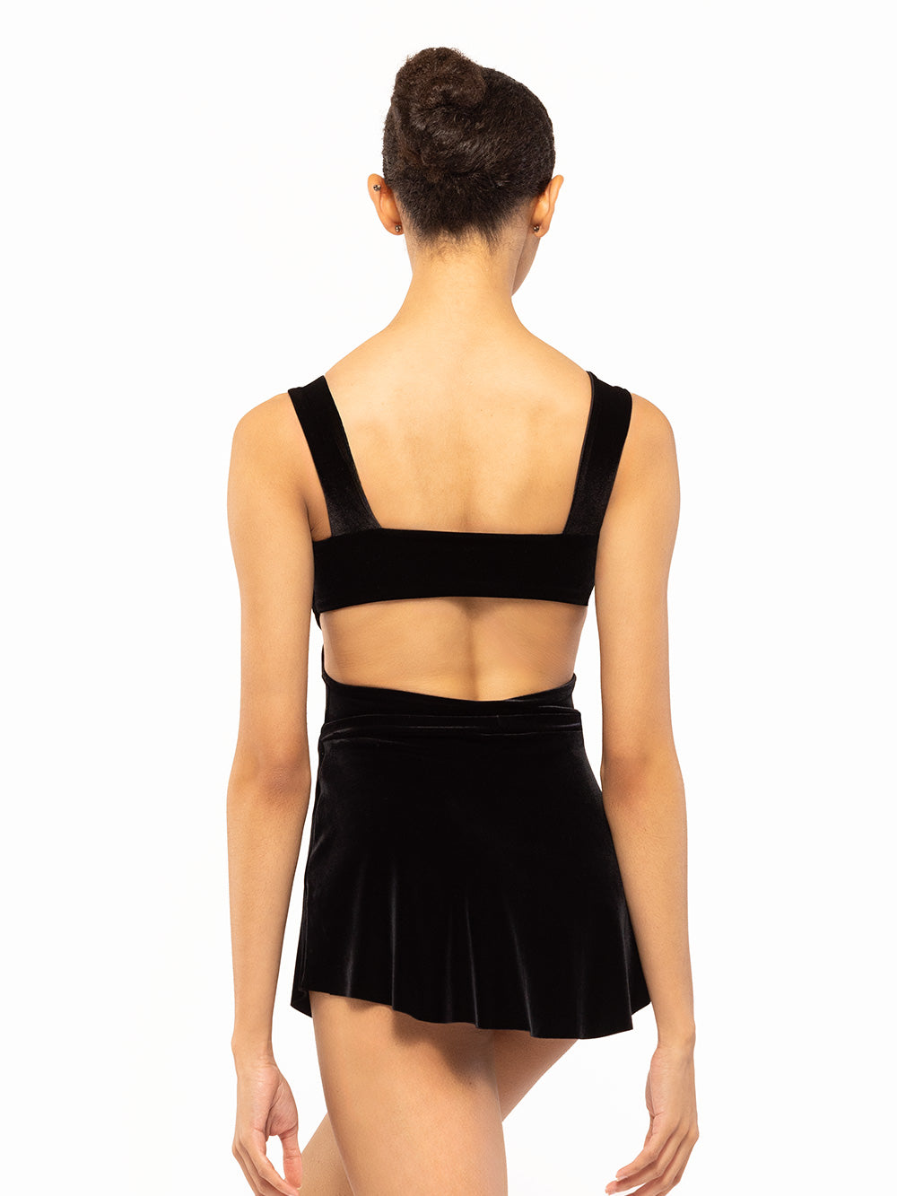 Dancer is facing back showing a back detail of the Jackie Leotard Black Velvet RTW.