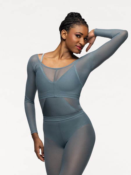 Back Seam Crop Top Blue Agave Mesh RTW