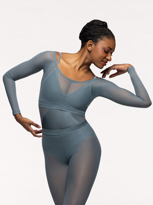 Back Seam Crop Top Blue Agave Mesh Kids RTW