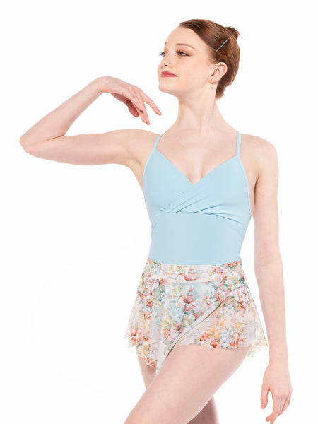 Dancer is facing with one arm on the shoulder, wearing a Hipster Skirt Endless Love Mesh RTW.