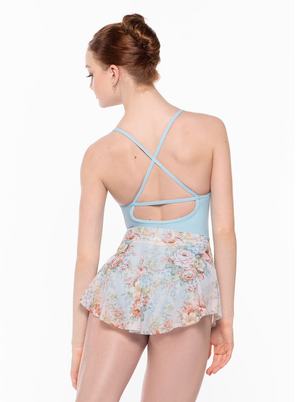 Dancer is facing back, wearing a Hipster Skirt Endless Love Mesh RTW.