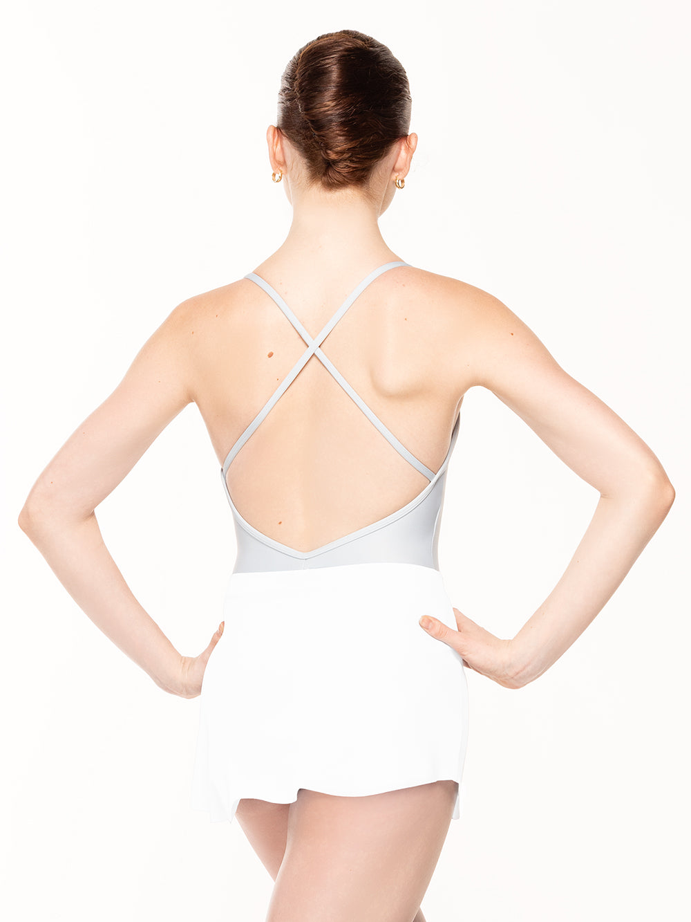 Eleve Dancewear Ribbed Tulip Skirt Kids in White color, back view.