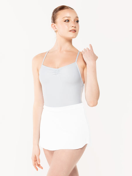 Eleve Dancewear Ribbed Tulip Skirt in White color, front view.