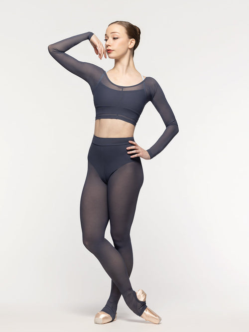 Stirrup Back Seam Tights Graphite Mesh Kids RTW