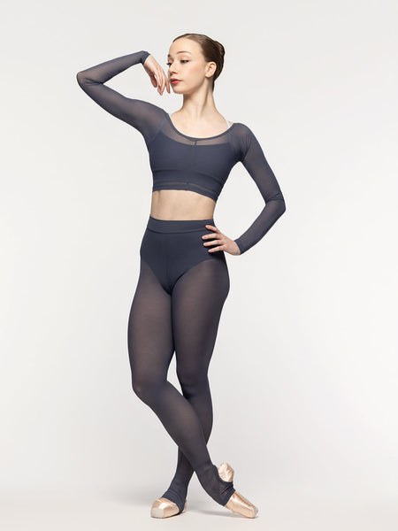 Stirrup Back Seam Tights Graphite Mesh Kids RTW