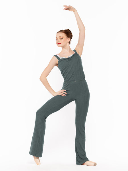 Eleve Dancewear in Forest color design Deven Unitard Knit front view of dancer posing in Don Quixote style.