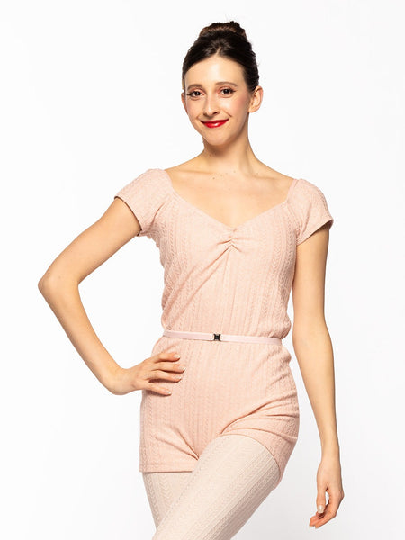 Eleve Dancewear in Rosewater design color Simone Shortie Knit Kids front view of dancer posing.