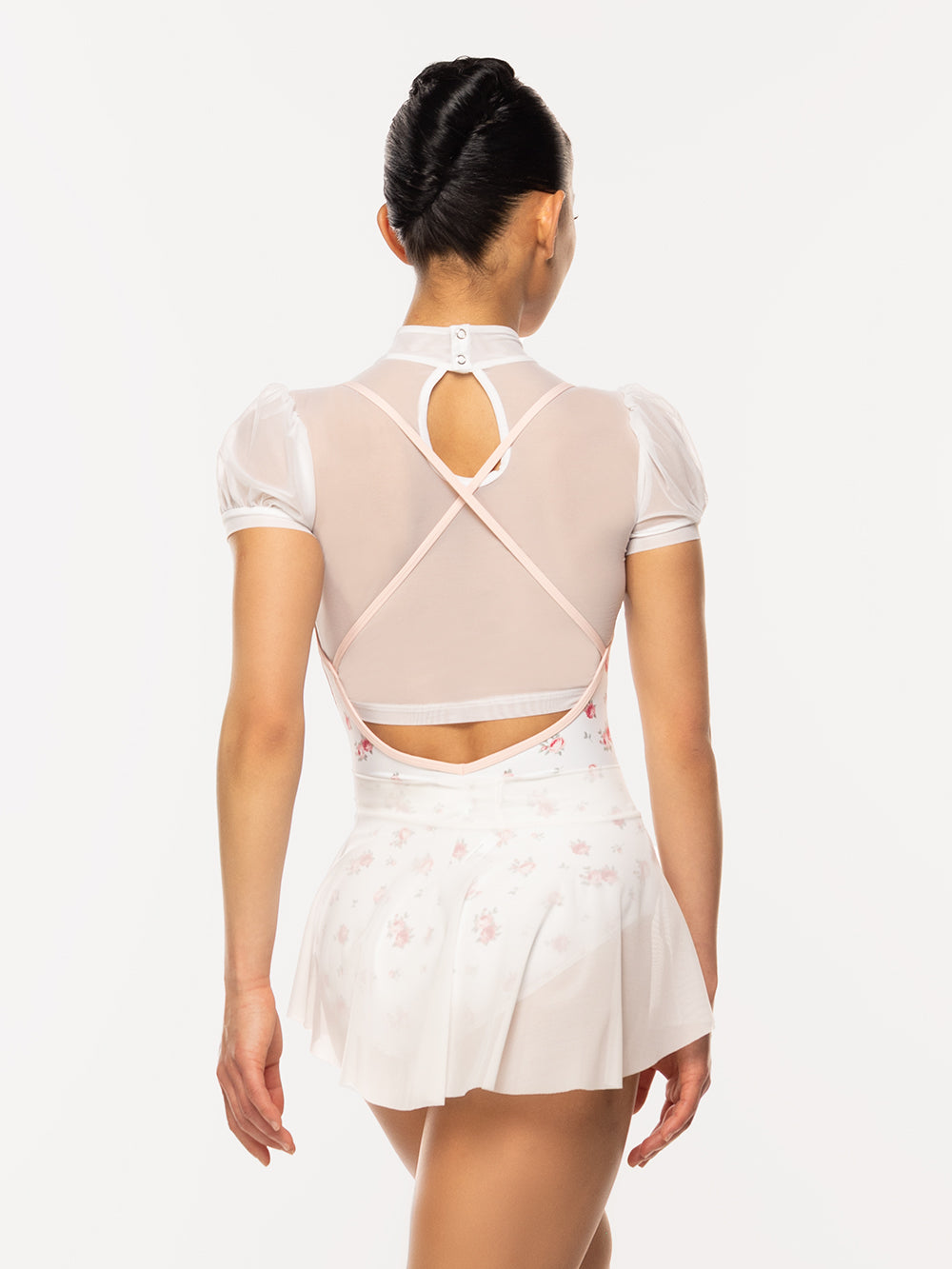 Eleve Dancewear Hipster Skirt in White Mesh color, back view of dancer posing.
