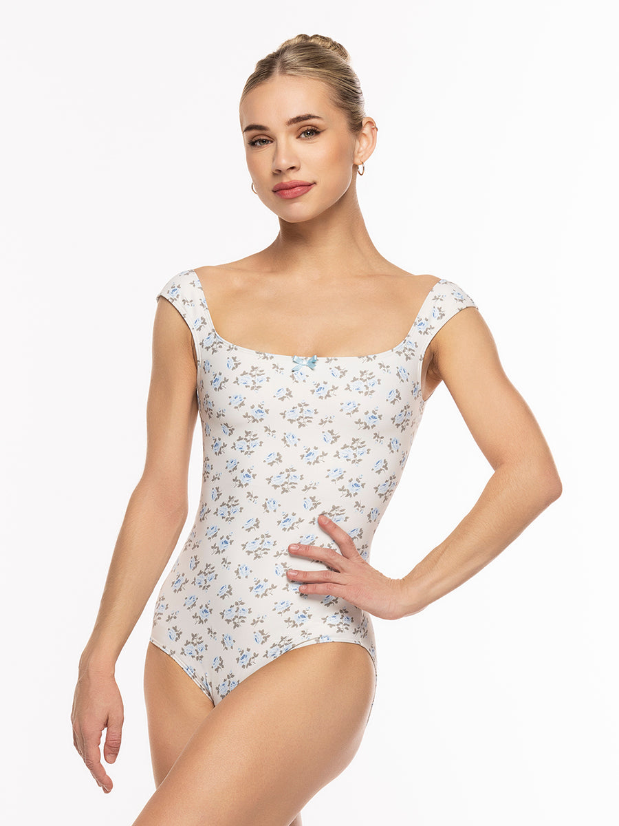 バレエ Eleve dancewear Size M Elevé Dancewear Womens Cream Leotard with Square Neck & Floral Print