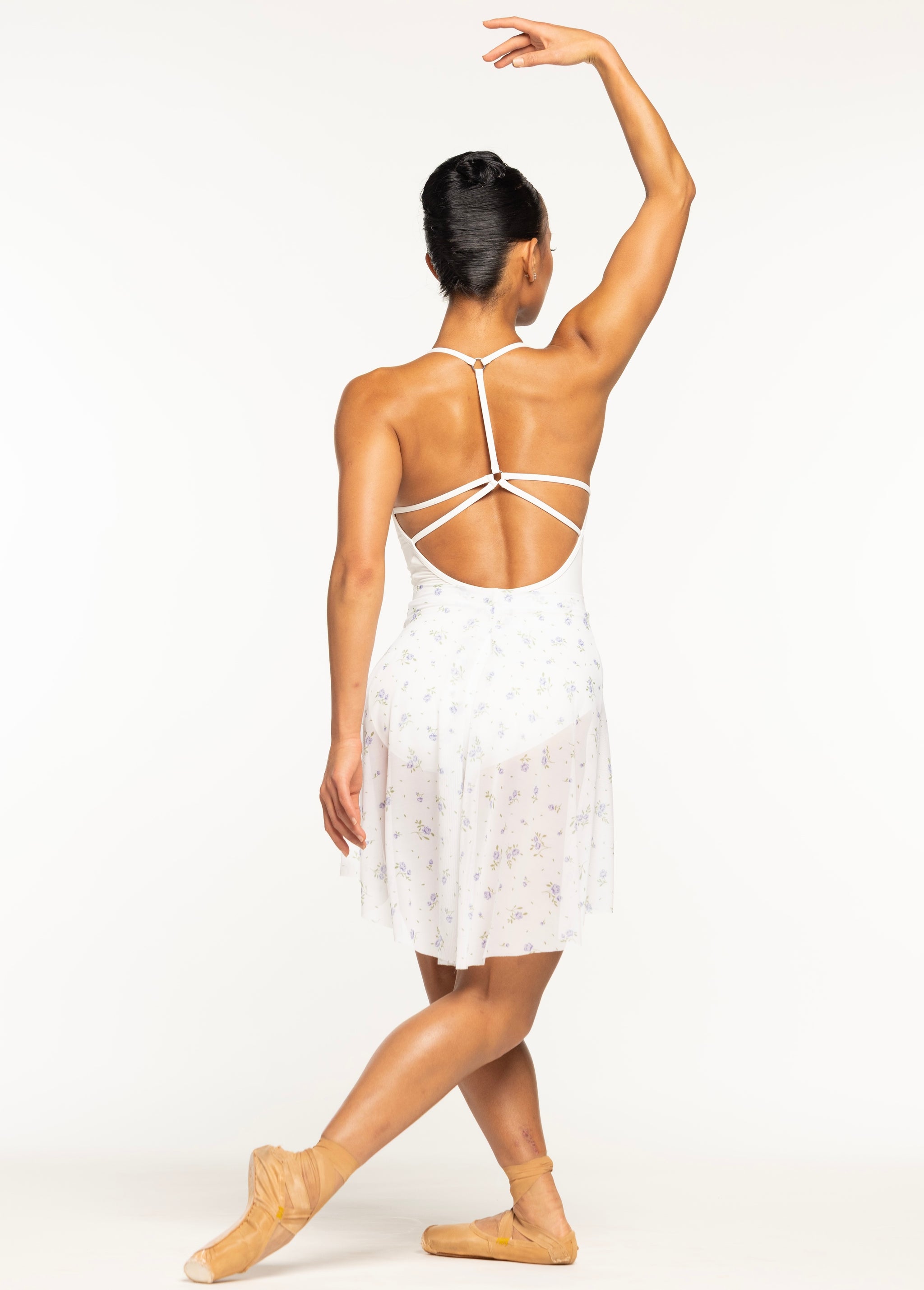 Eleve Dancewear Mid High-Low Skirt  Mesh in  Lavender color, back view of model.