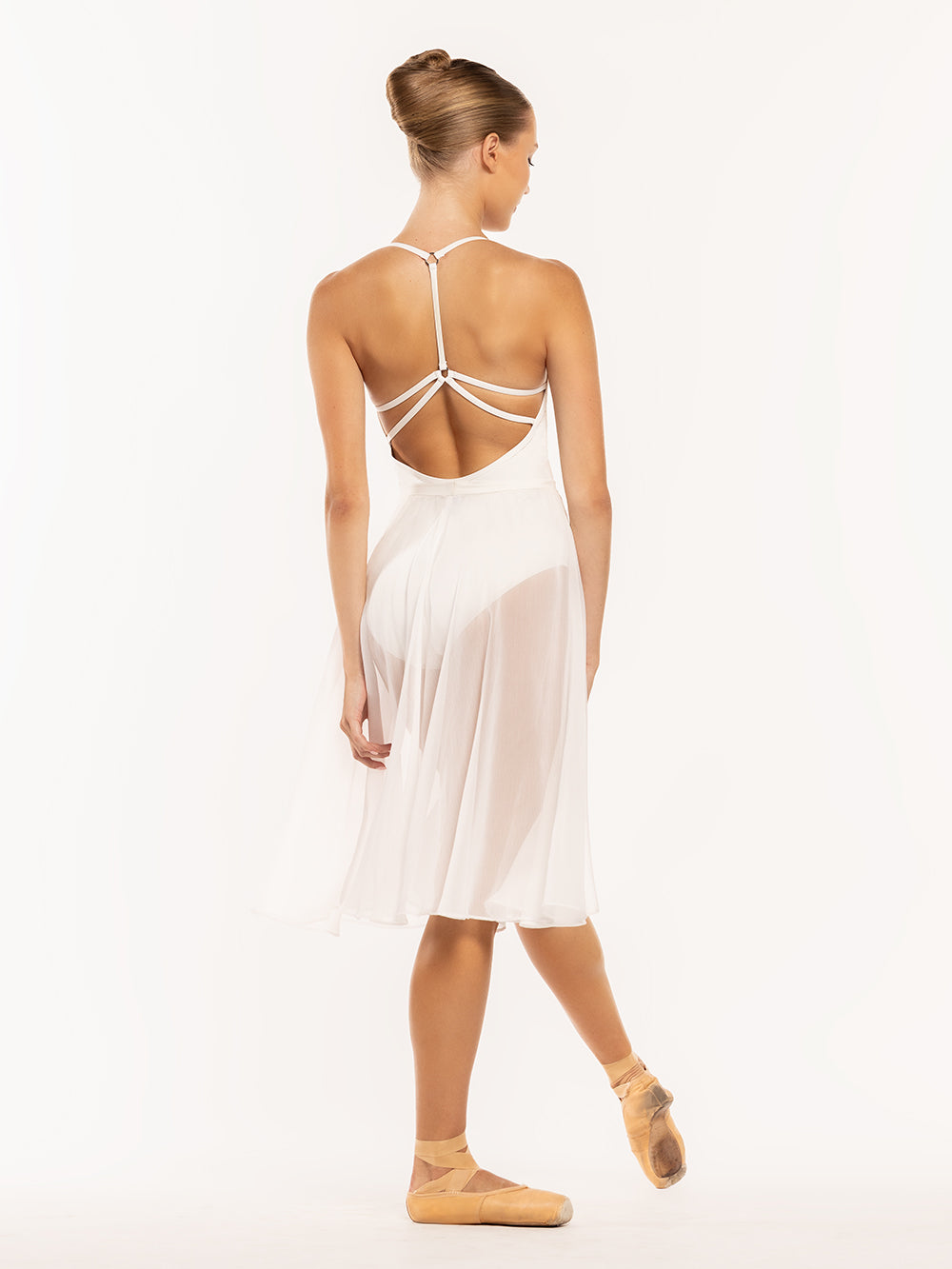 Eleve Dancewear Chiffon Rehearsal Skirt Stage Kids in White color, back view.