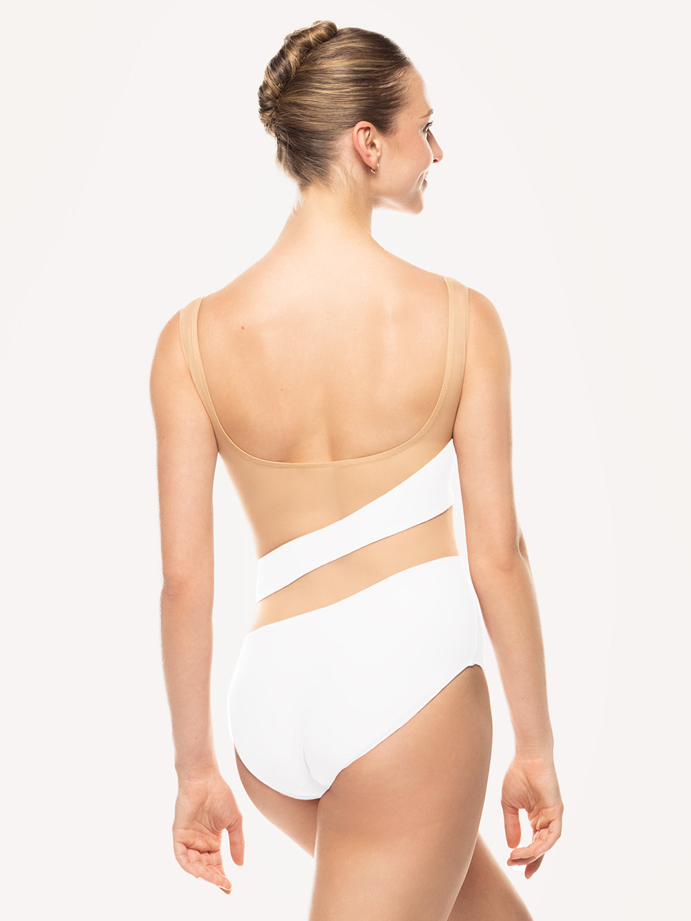 Eleve Dancewear White Tan Mesh Lunata Leotard Stage Kids Bold Silhouette back view.
