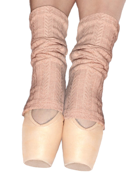 Eleve Dancewear in Rosewater color design Stirrup Leg Warmers Ankle Knit ankle close up view.