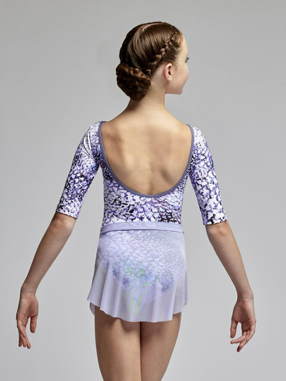 Eleve Dancewear Tulip Skirt Mesh in Lavender color, back close view.
