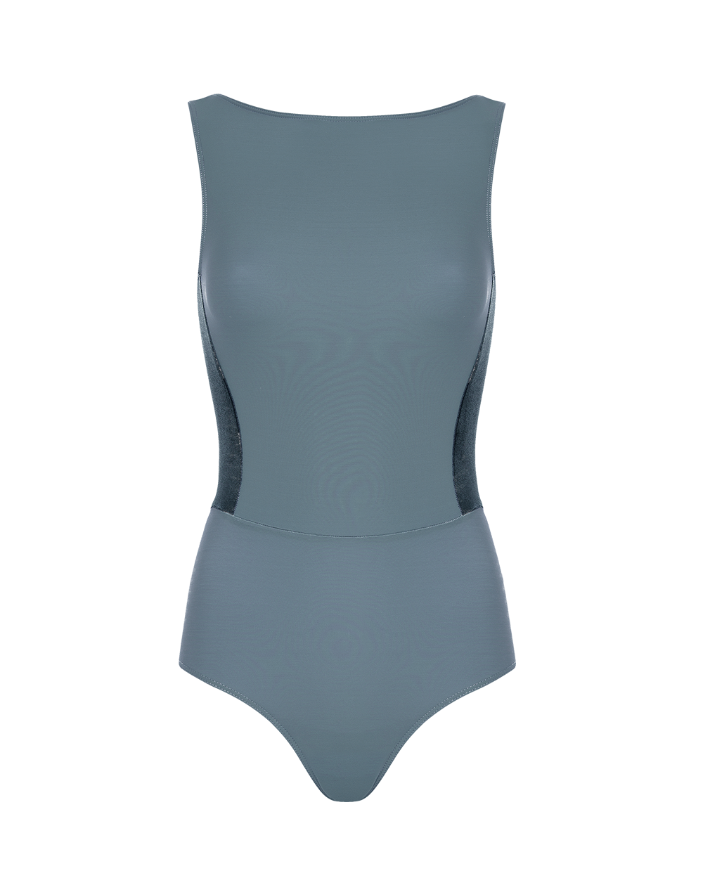 Kids blue leotard with  accenting velvet back panel.