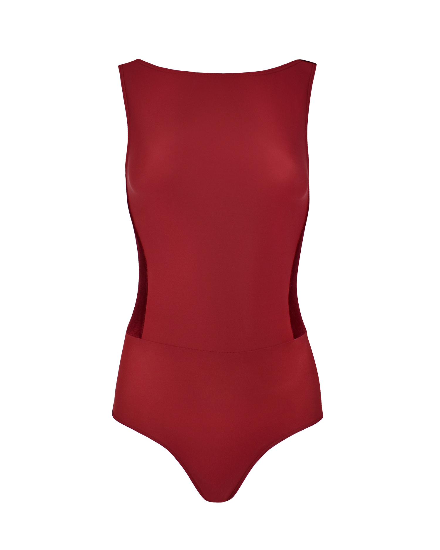 Adults red leotard with contrasting velvet back.