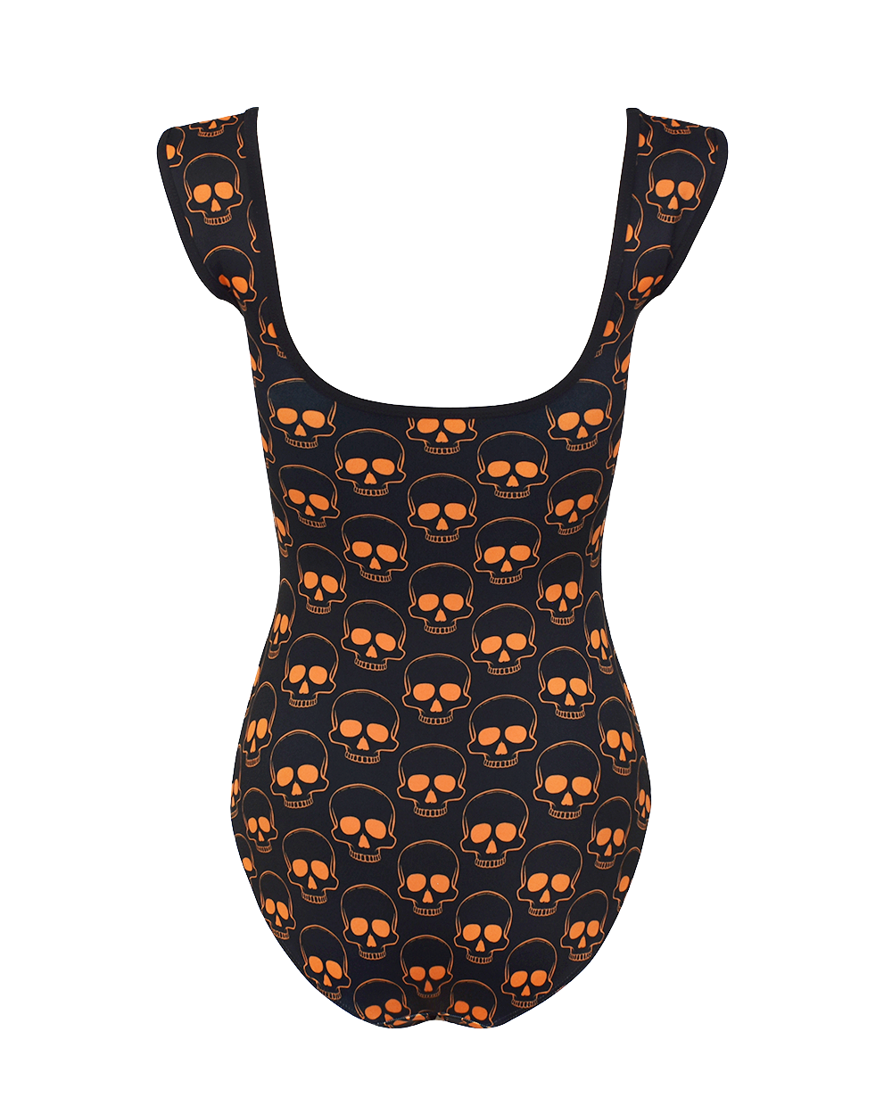 Back ghost image of  leotard with orange skulls