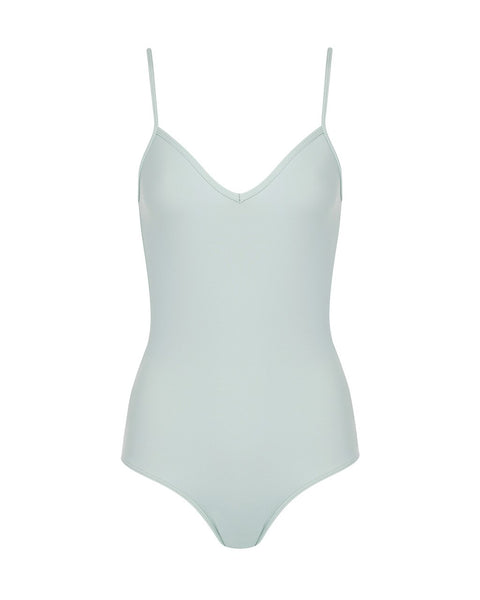 Front of V-neck camisole style leotard