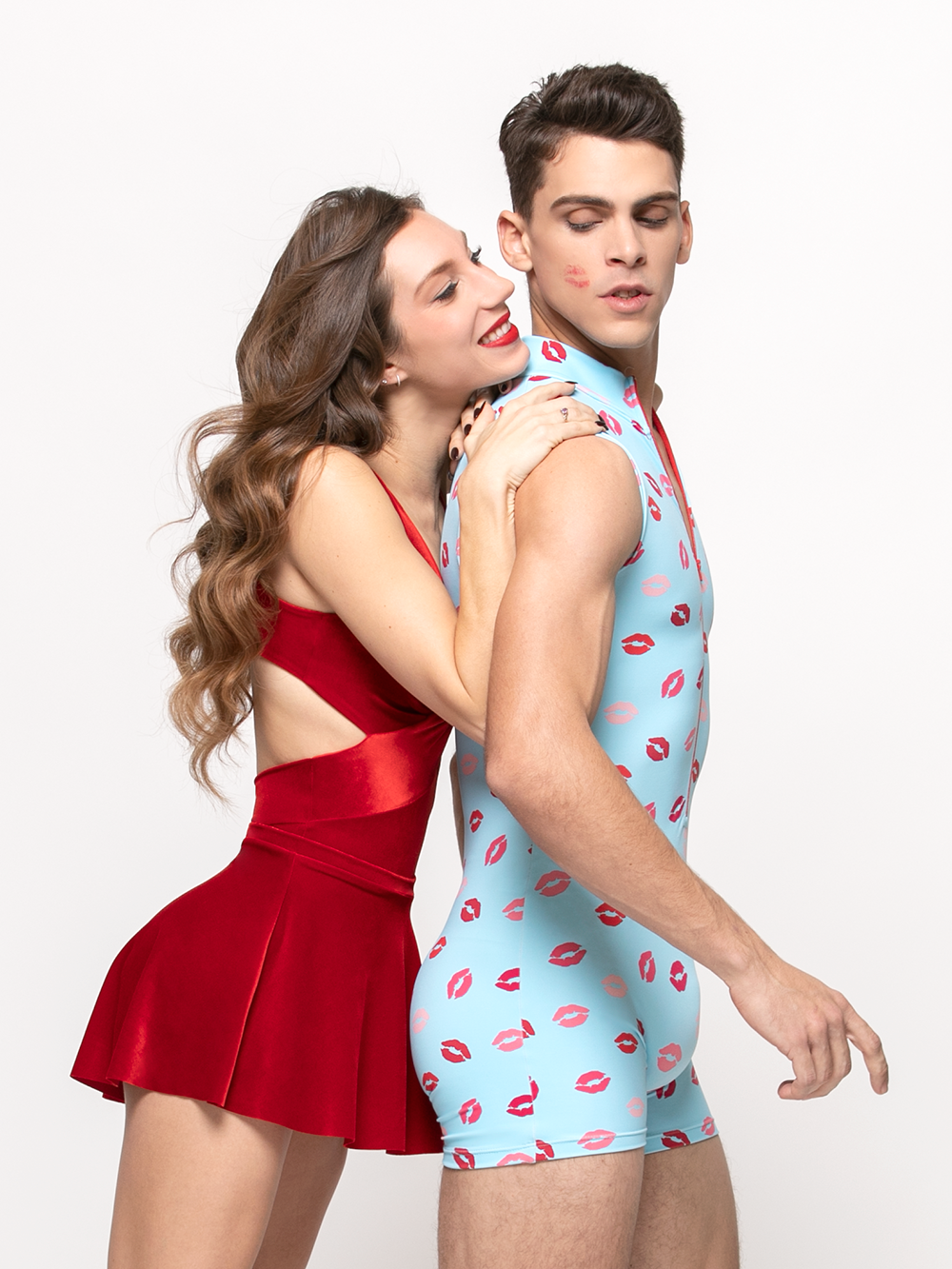 side of model in velvet skirt