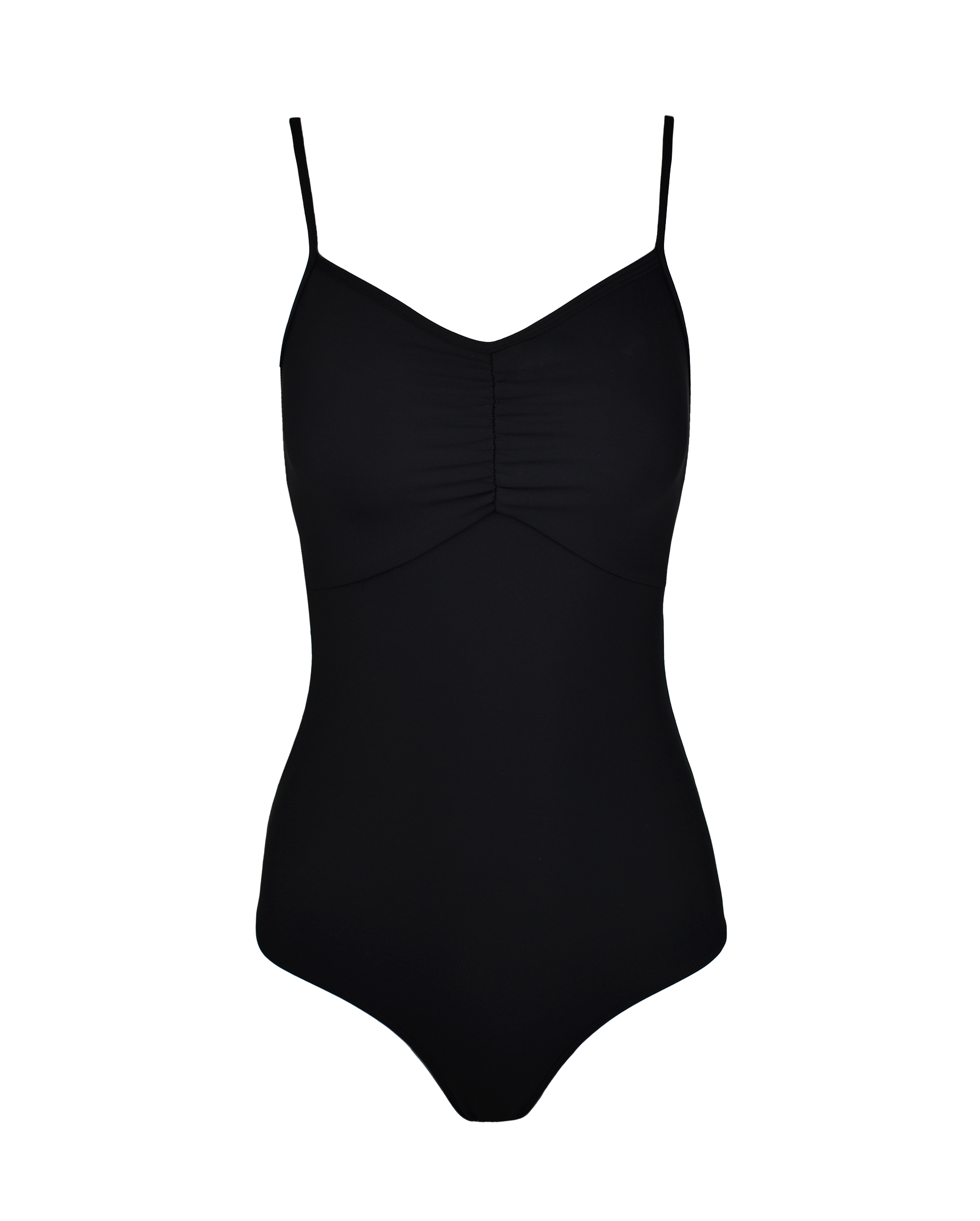 Front of black Leotard with pinched front