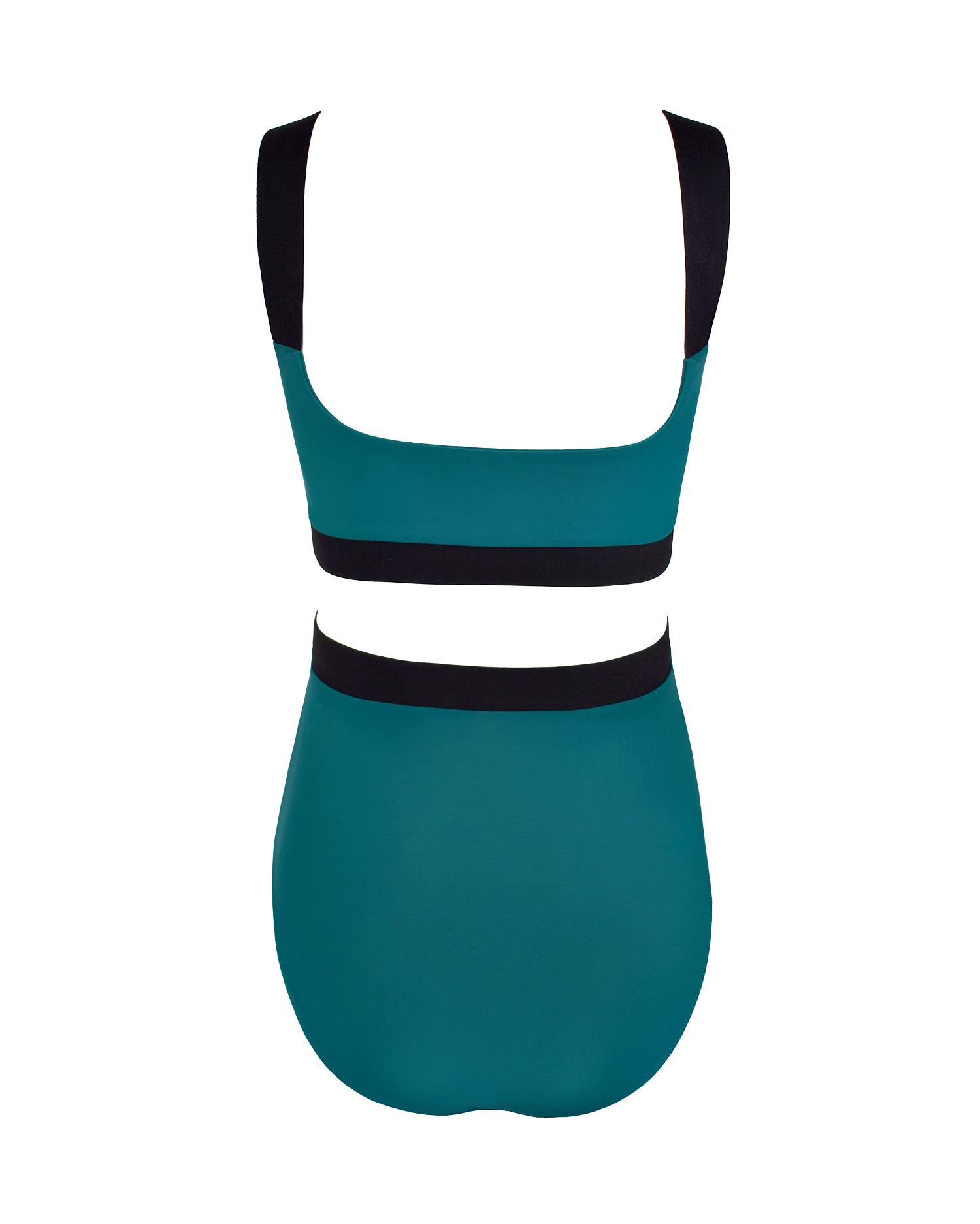 Back of Deep emerald green leotard with black trim
