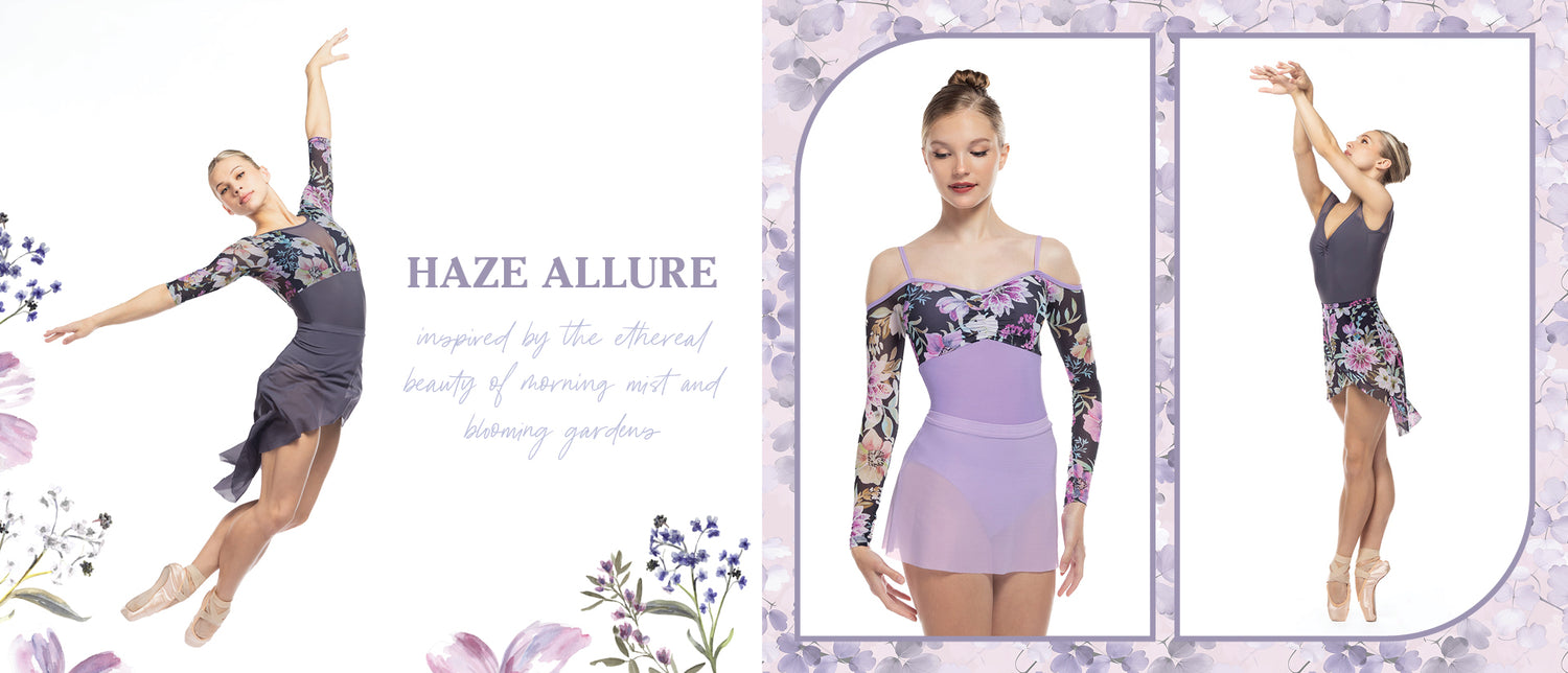 Eleve Dancewear Collection: Haze Allure with three dancers showing some of the products
