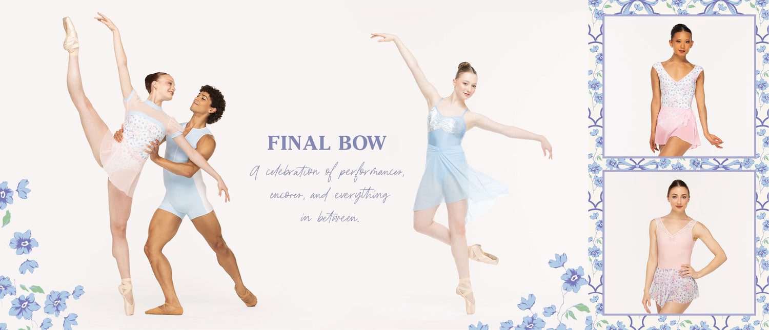Eleve Dancewear | Collection: Final Bow Banner with five dancer modeling.