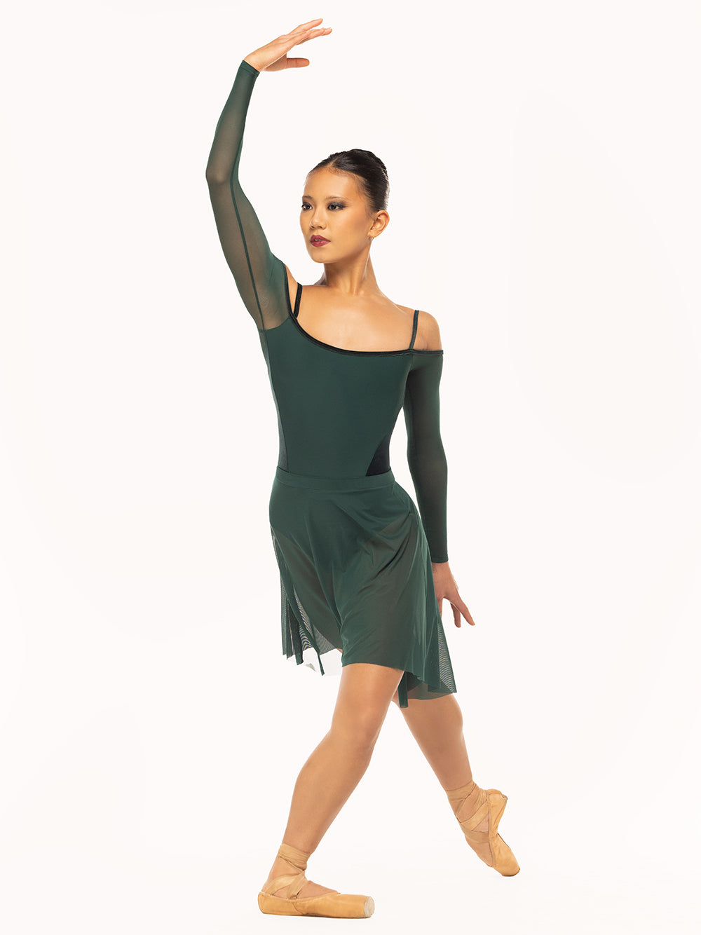 Eleve Dancewear Tatiana Leotard Kids in Alpine color, front view of dancer on tendu derriere.