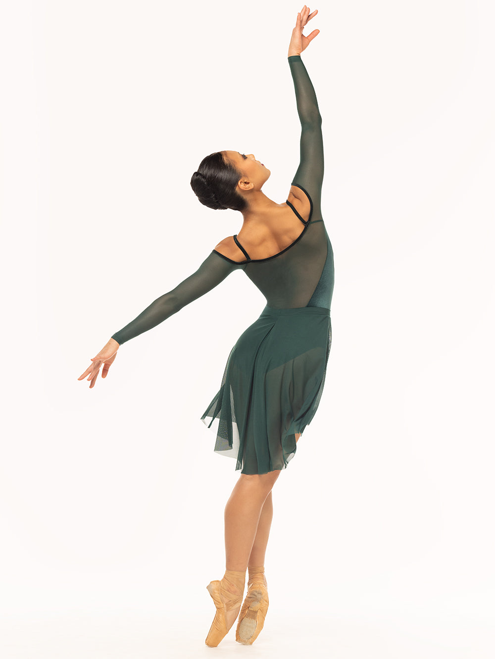 Eleve Dancewear Tatiana Leotard Kids in Alpine color, back view of dancer posing on fifth position epaulement.