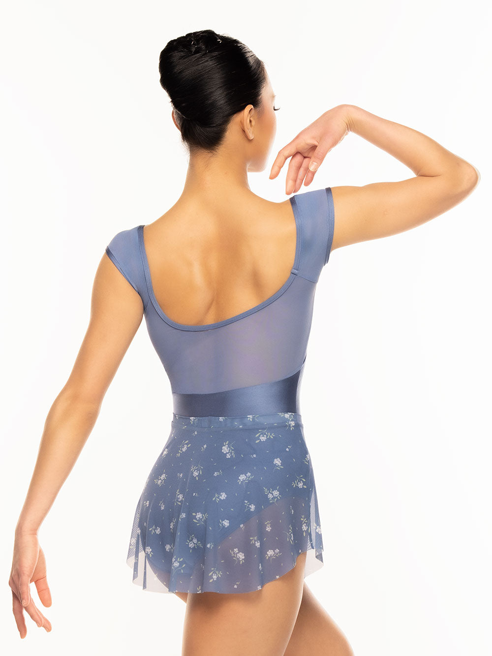 Eleve Dancewear Calla Skirt Kids in Baby's Breath Blue Mesh print color, back view