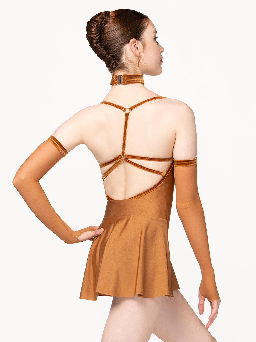 Eleve Dancewear Choker in Cognac color, back view.