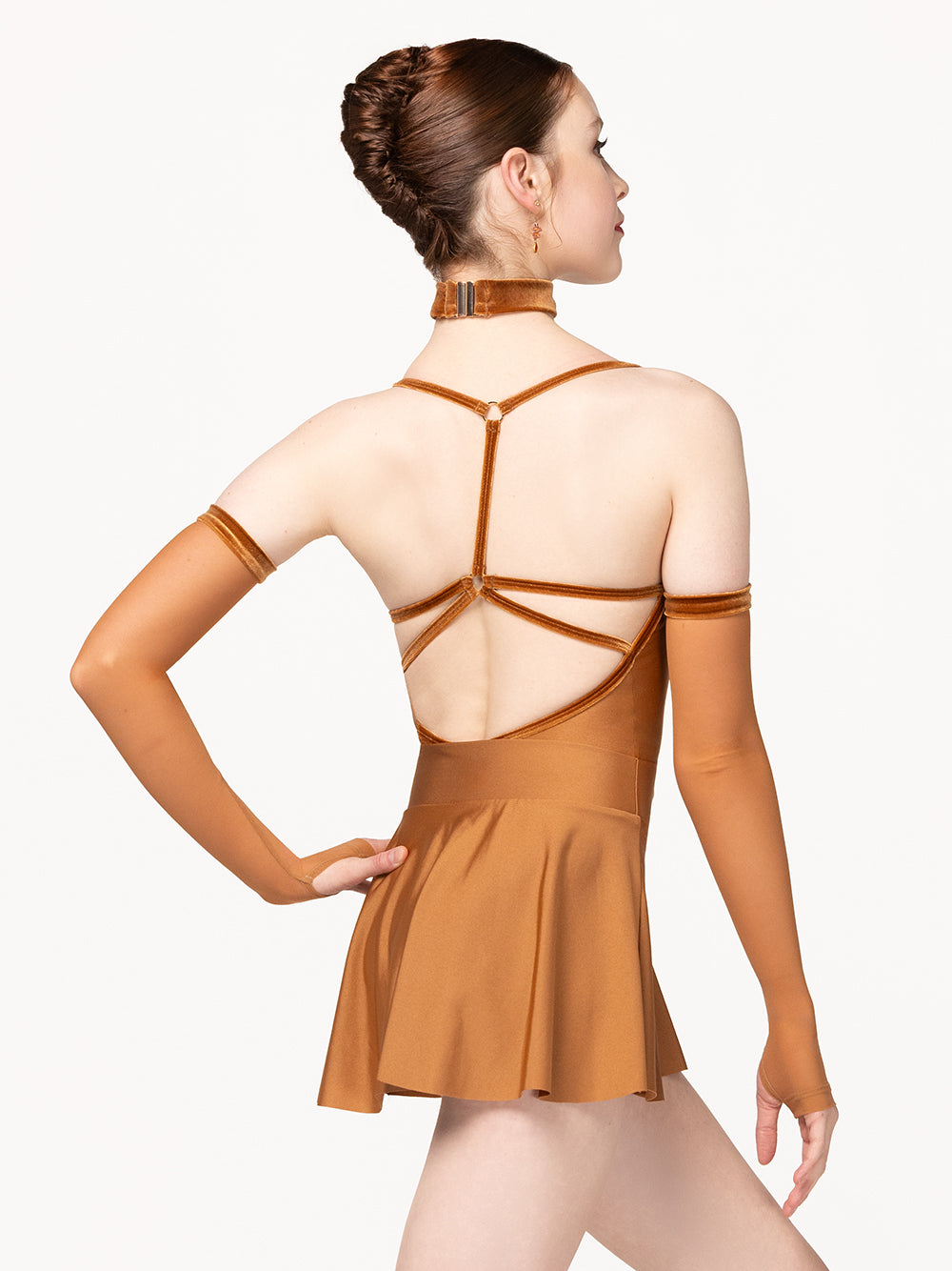 Eleve Dancewear Choker in Cognac color, back view.