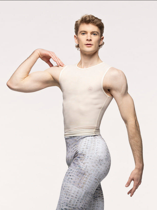 Eleve Dancewear Seth Shirt Kids in Cream Mesh print color, profile view