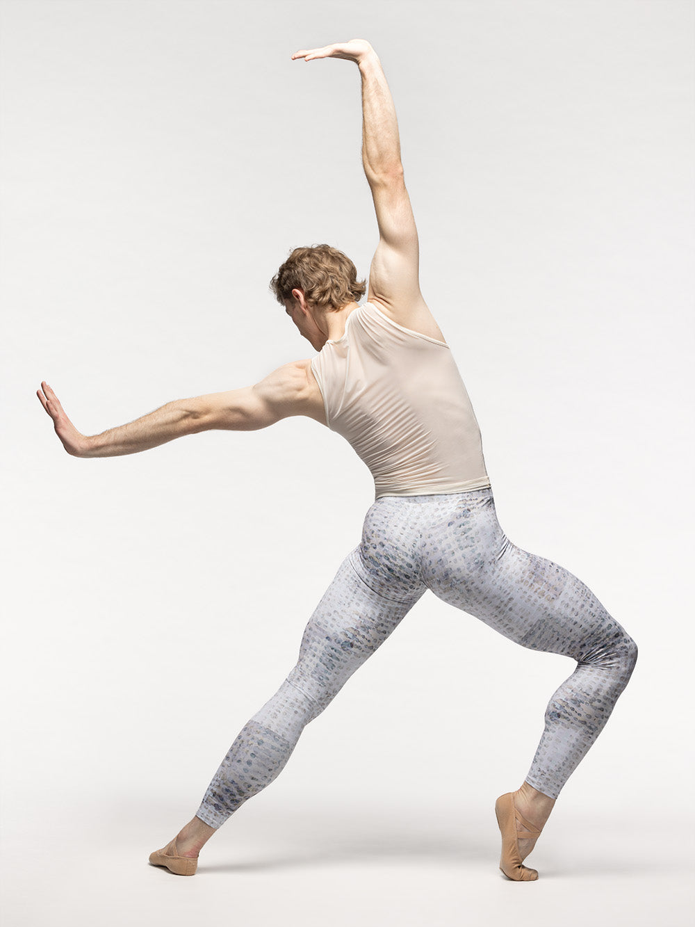 Eleve Dancewear Seth Shirt in Cream Mesh print color, back view on long four
