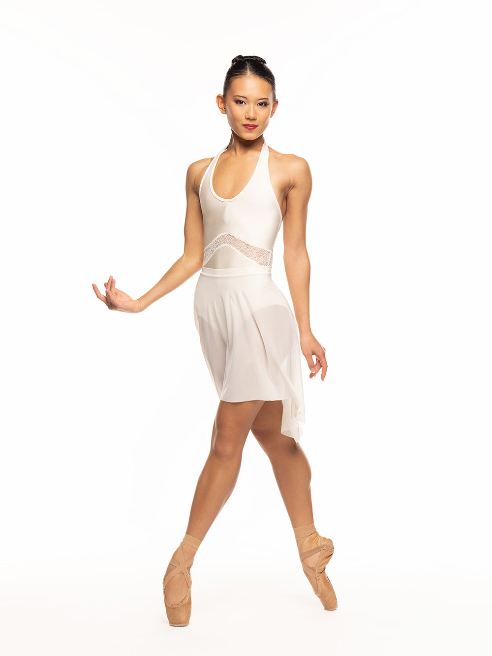 cream colored high low dress Square Neck Asymmetrical Hem Floor Length Wedding Dress