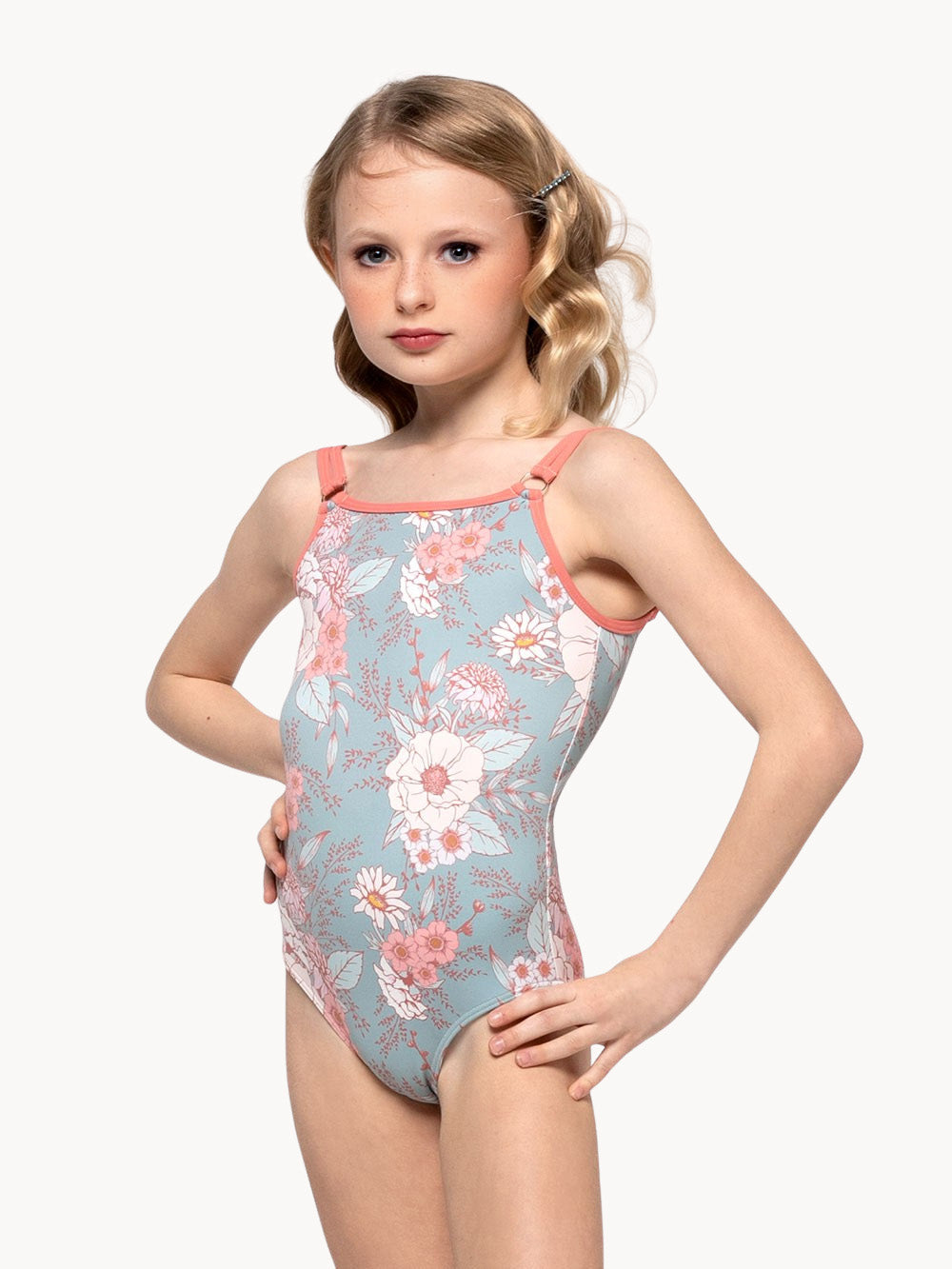 Elevé Dancewear Girls Floral Blue Leotard with Double