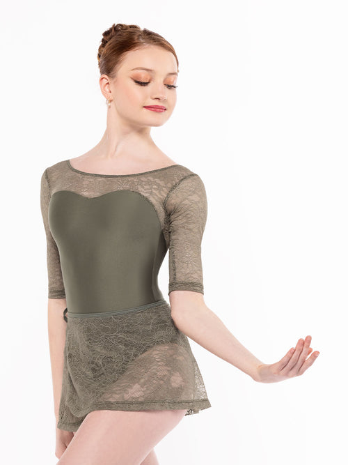 Vienna Short Wrap Skirt Dusty Olive Lace RTW