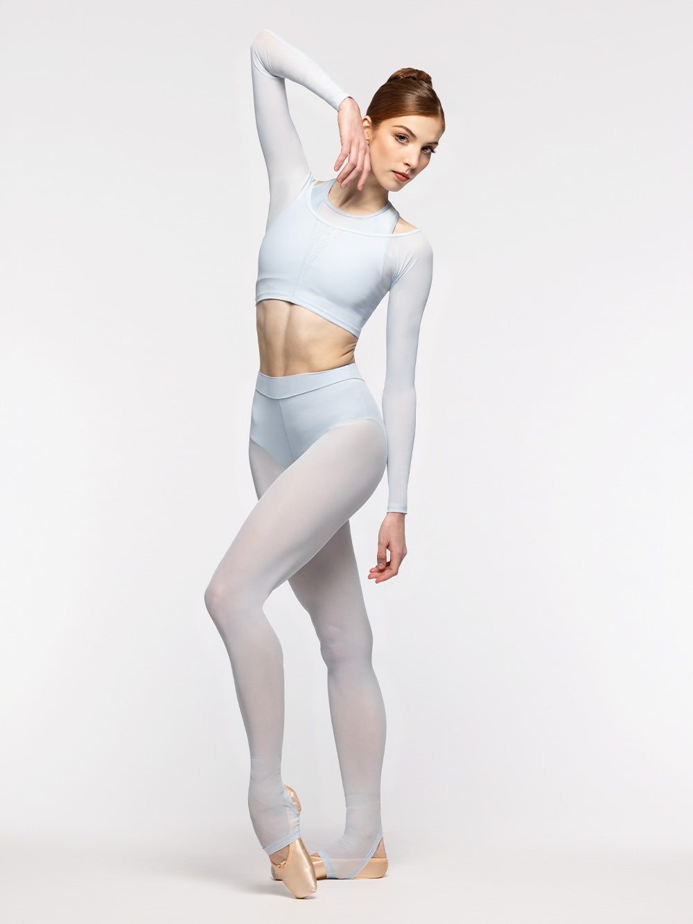 Eleve Dancewear Vivian Crop Top in Frost print color, front full body view