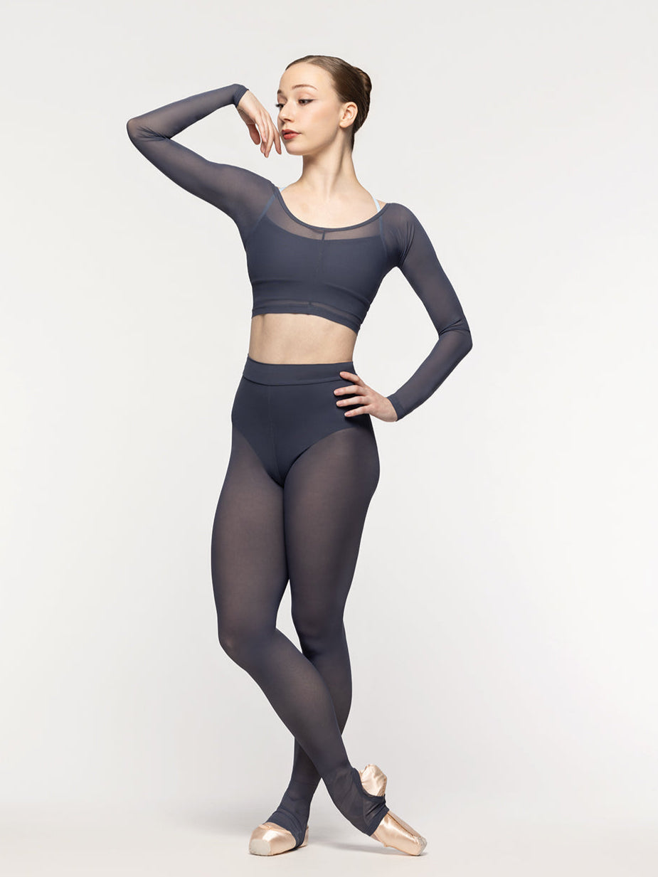 Eleve Dancewear Dana High-Rise Briefs Kids in Graphite print color, front full body view