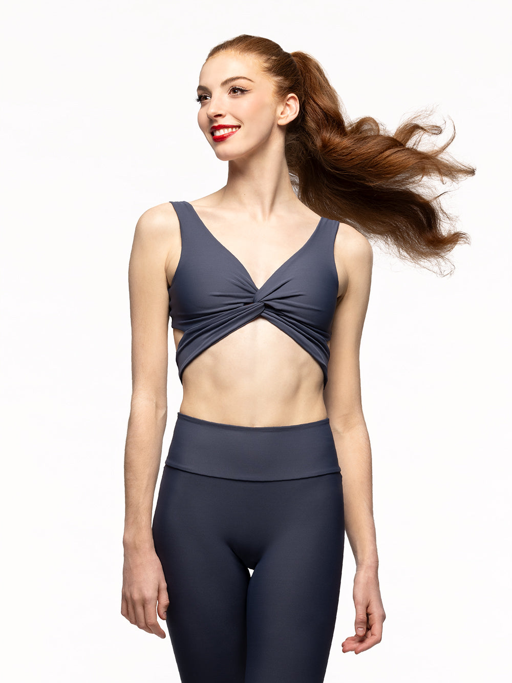 Eleve Dancewear Jackie Crop Top Kids in Graphite print color, front detail view