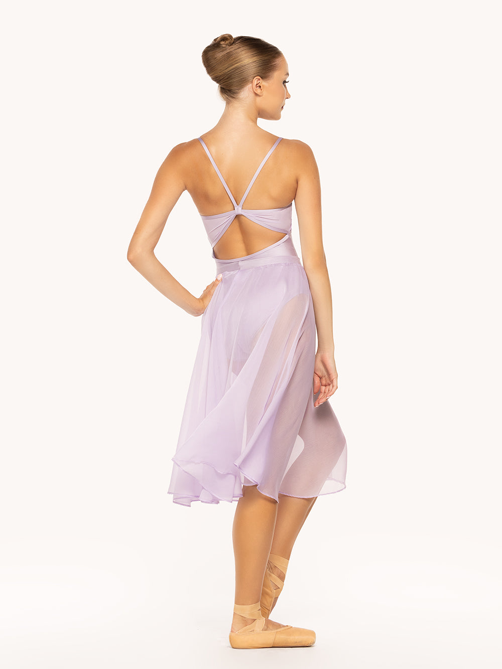 Eleve Dancewear Chiffon Rehearsal Skirt in Iced Lilac color, back view.