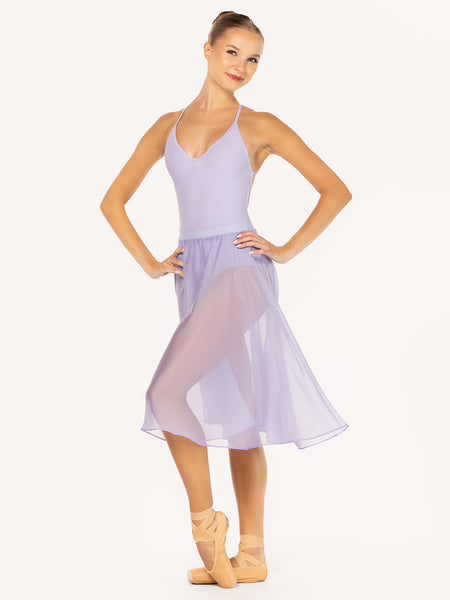 Eleve Dancewear Chiffon Rehearsal Skirt Kids in Lavender color, full body front view.