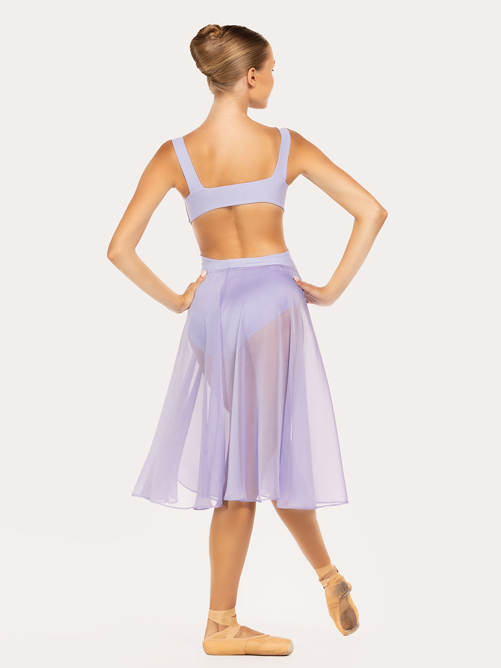 Eleve Dancewear Iris Leotard in Lavender color, back full body view.