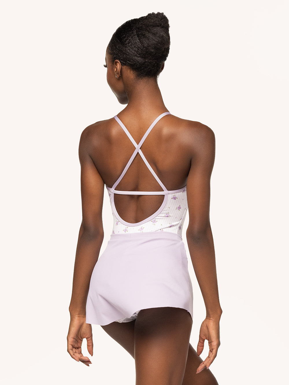 Eleve Dancewear Ribbed Tulip Skirt Kids in Iced Lilac print, back view.