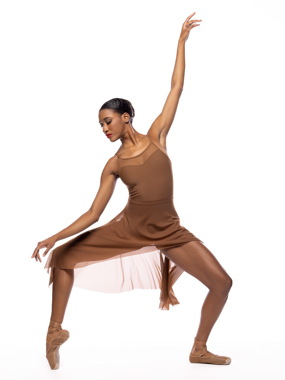 Eleve Dancewear Short Dragonfly Kids Skirt in Mocha Mesh color, detail front view