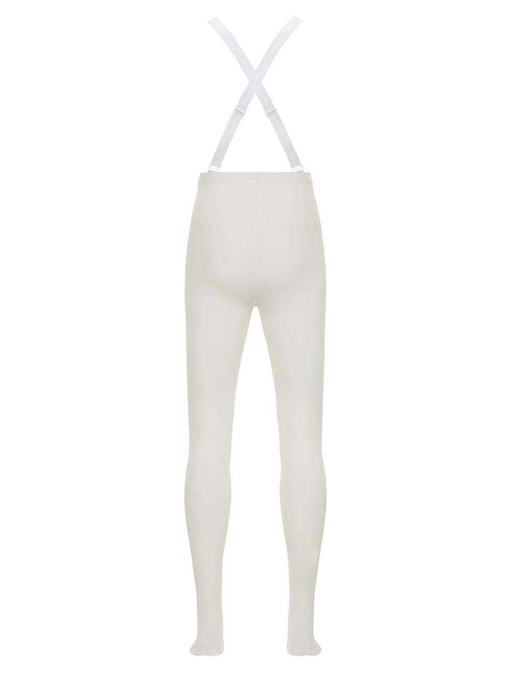 Eleve dancewear Ryan Tights with Suspenders in Soft White, back view. 