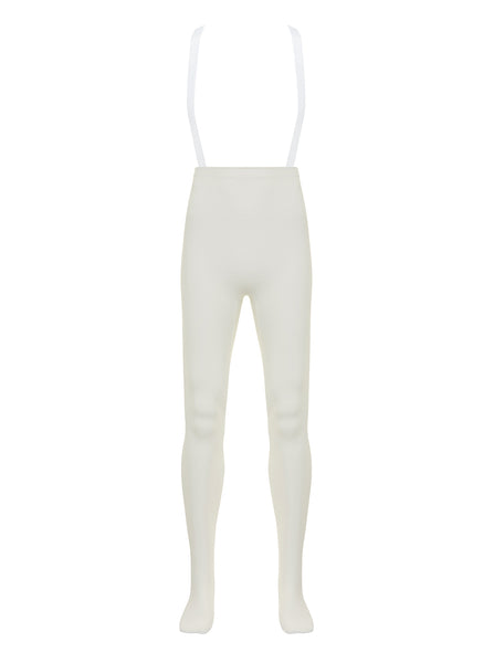 Eleve Dancewear Kids Ryan Tights with Suspenders in Soft White, front view. 